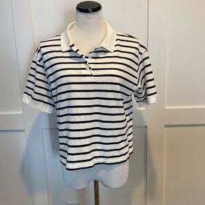 Gap Womens Pique Polo Medium White Navy Stripe